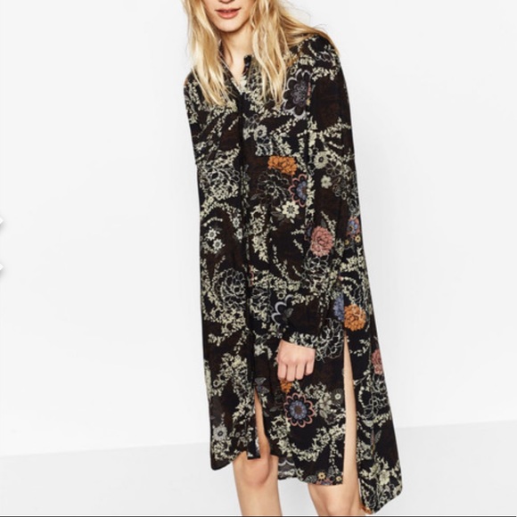 NWT ZARA PRINTED SHIRT DRESS - Picture 1 of 6